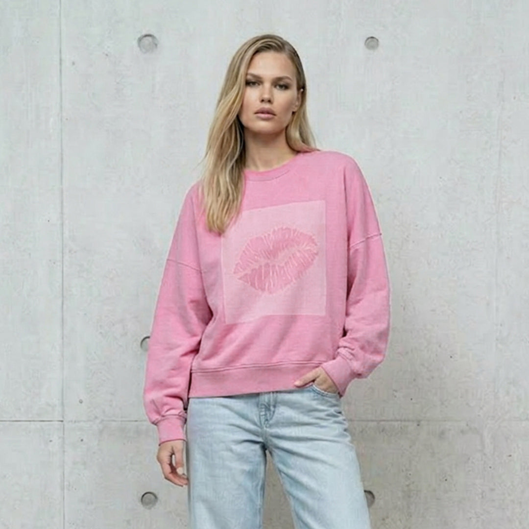 Sweatshirt: Big AZL Kiss – Oversized Crewneck ❍ Print | Rose Washed