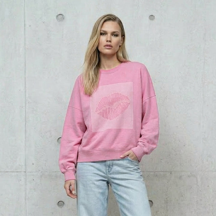 Sweatshirt: Big AZL Kiss – Oversized Crewneck ❍ Print | Rose Washed
