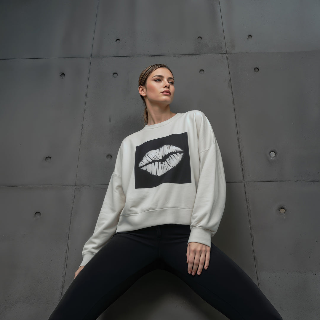 Sweatshirt: Big AZL Kiss – Oversized Crewneck ❍ Print | Grey Melange