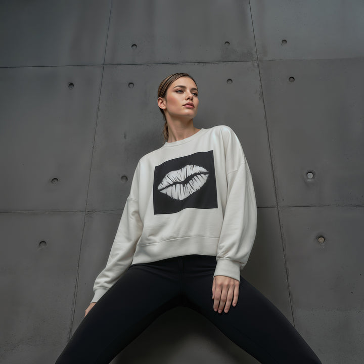 Sweatshirt: Big AZL Kiss – Oversized Crewneck ❍ Print | Grey Melange