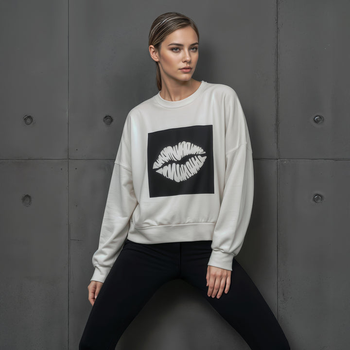 Sweatshirt: Big AZL Kiss – Oversized Crewneck ❍ Print | Grey Melange