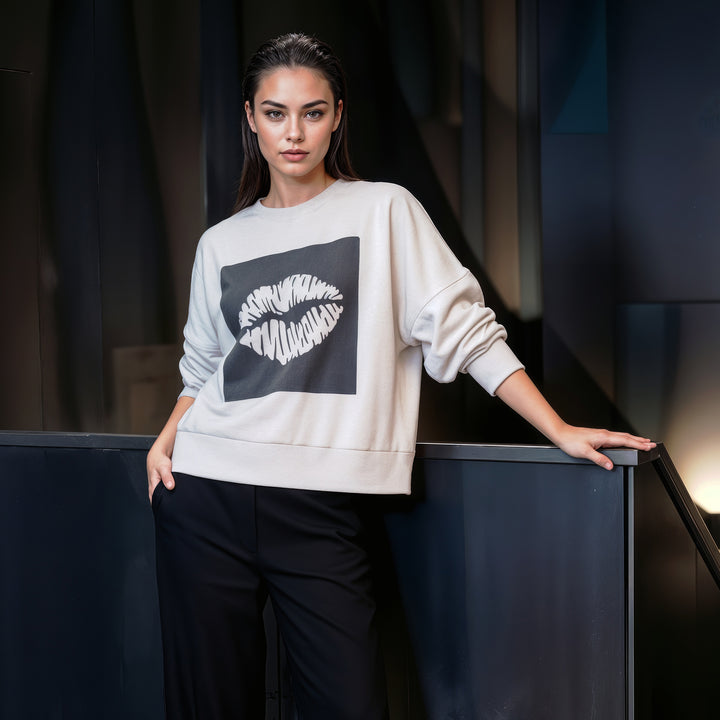 Sweatshirt: Big AZL Kiss – Oversized Crewneck ❍ Print | Grey Melange