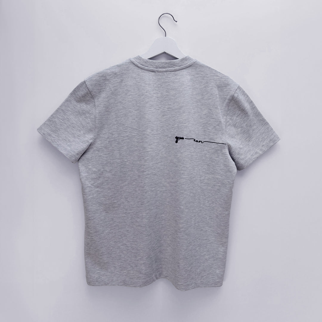 T-Shirt: Heart & Gun ♡ Embroidery | Grey Melange