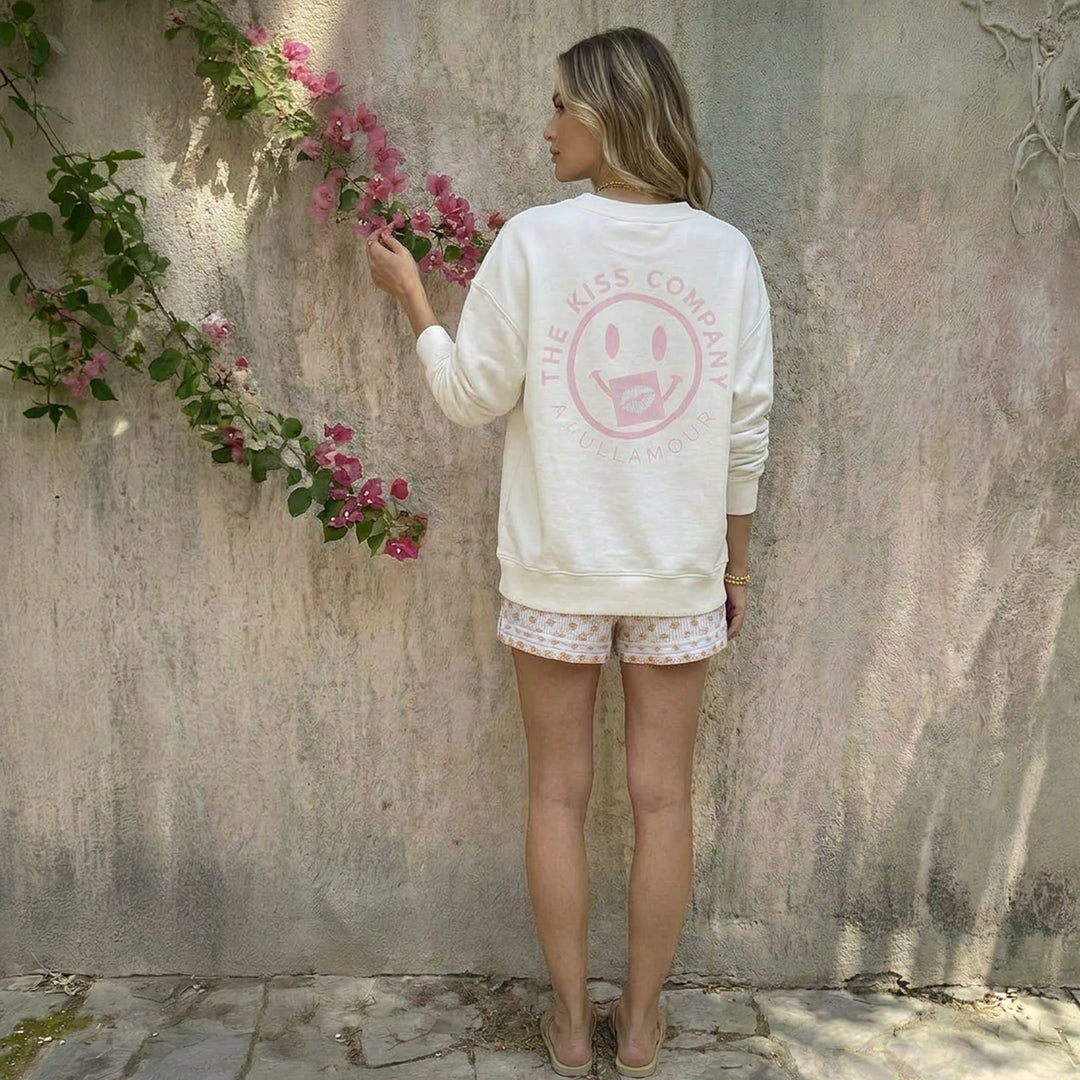Sweatshirt: AZL Icon · Ivory White | Rose Print