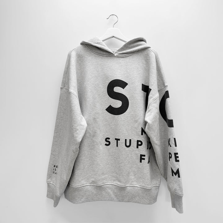 Hoodie: STOP MAKING STUPID PEOPLE FAMOUS ❍ Print | Grey Melange