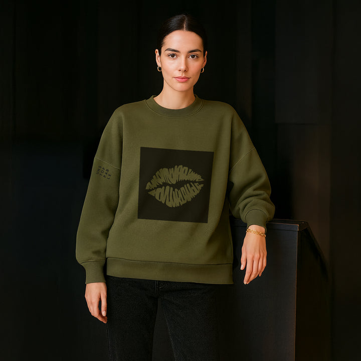 Sweatshirt: Big AZL Kiss – Oversized Crewneck ❍ Print | Khaki