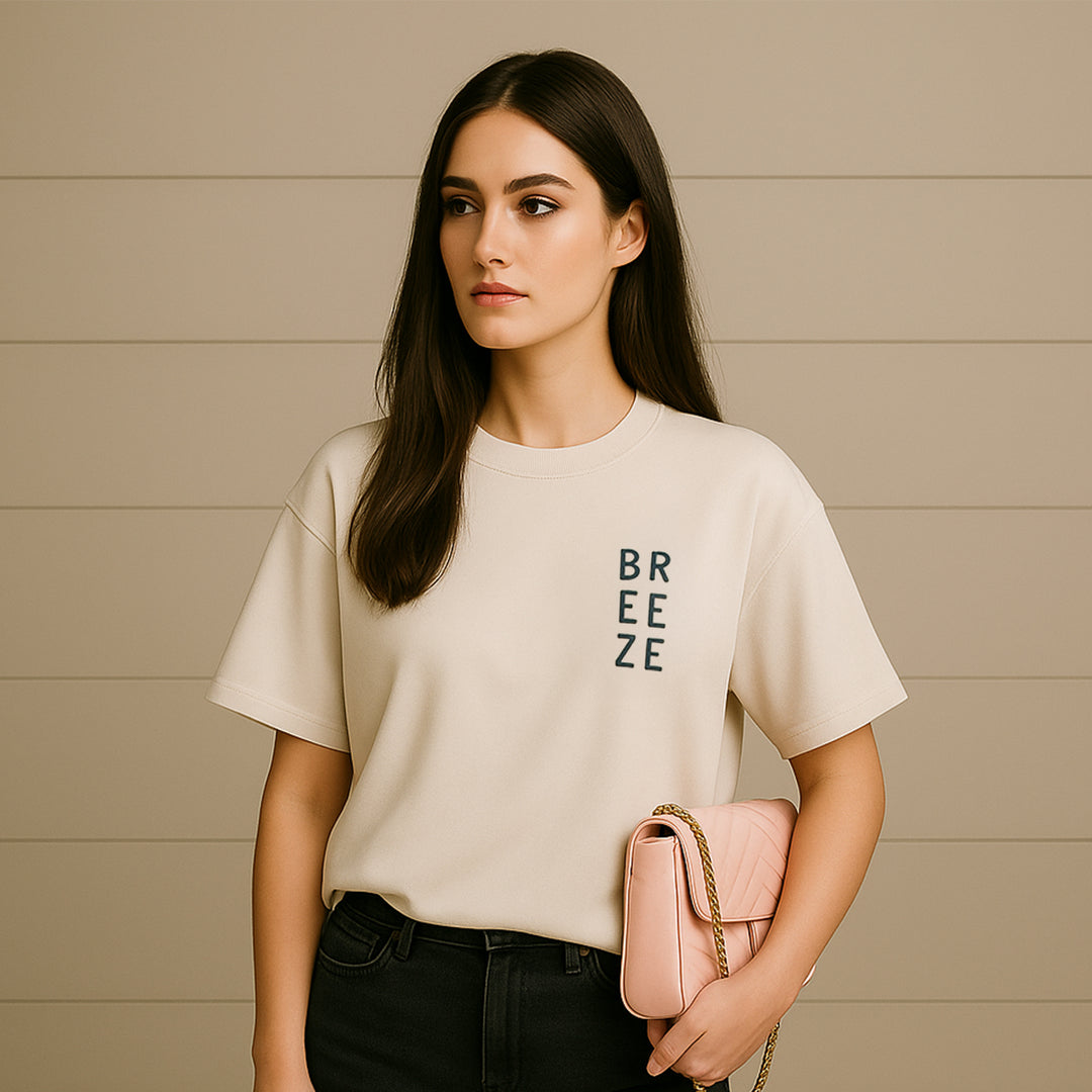 T-Shirt: BREEZE – Dark Navy · Oversized ⚥ | Cream