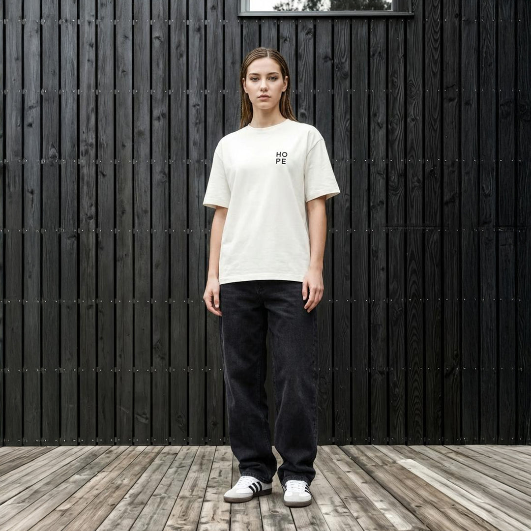T-Shirt: HOPE – Dark Navy · Oversized ⚥ | Cream White